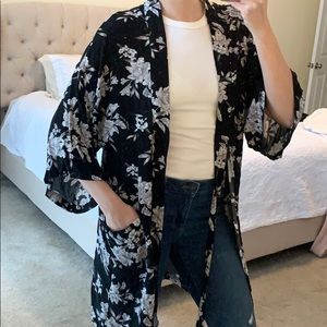 Black and white floral kimono
